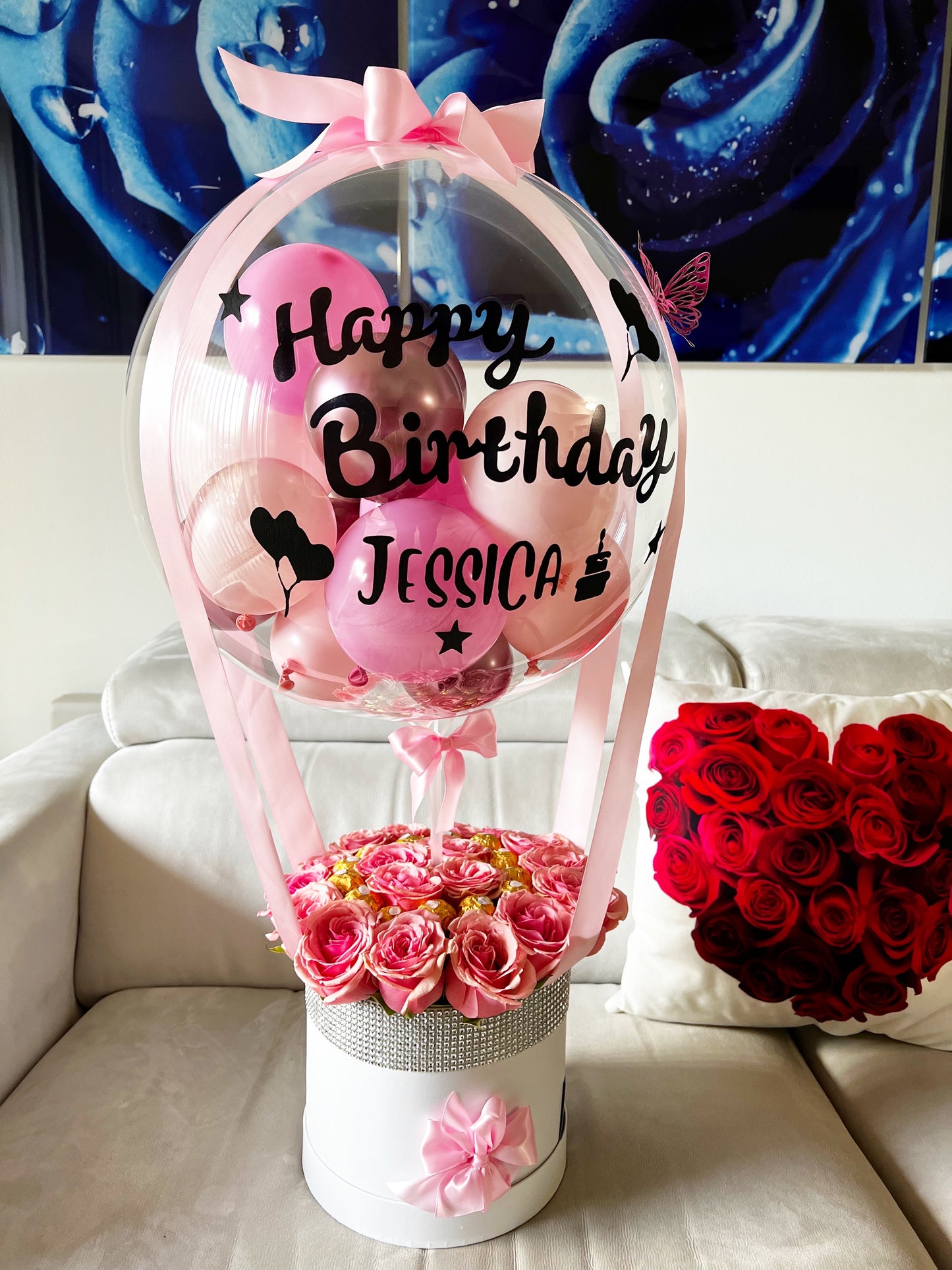 Pink Roses & Balloon - Fresh Roses